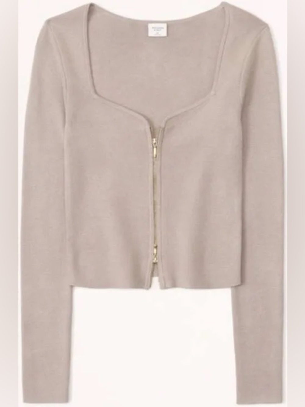 Abercrombie & Fitch Knit Top in Taupe - Zip-Up Notch Neck Slim Top